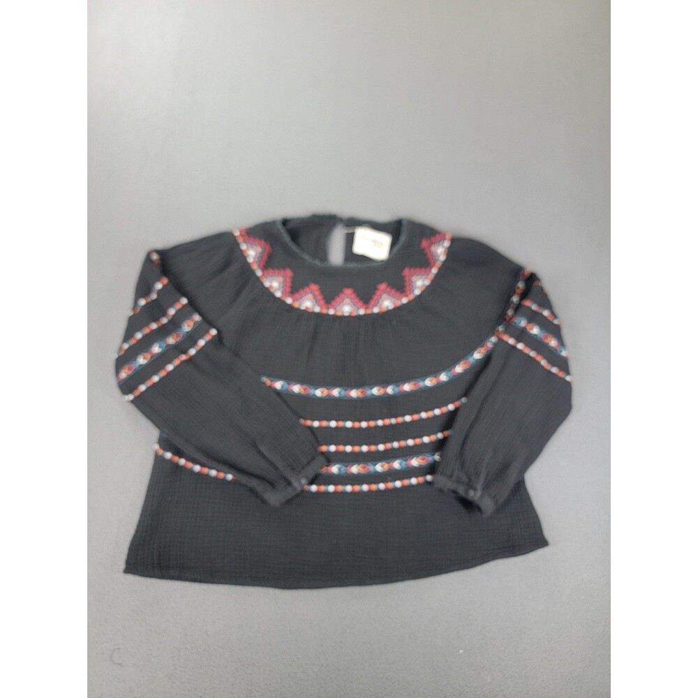 Savanna Jane Shirt‎ Womens Small Black Embroidered Boho Peasant Top Rayon